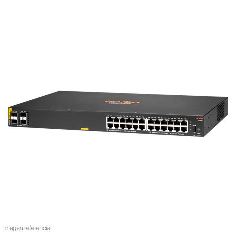 Switch HPE Aruba 6000 24G Class 4 PoE Power 370W / 4 x 1G/10G SFP / 24 x LAN GbE.