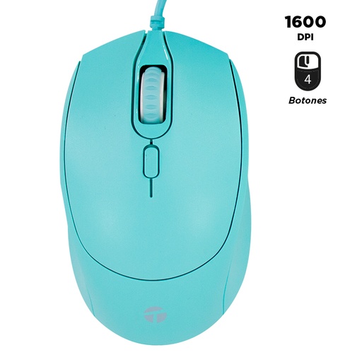 [ 455724] Mouse óptico TEROS TE-1227S, 800-1200-1600 DPI, USB, 4 botones, color verde